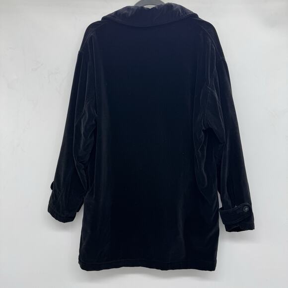 Vintage 90s Old Navy Velvet Pea Coat Sz XL Black Witchy Goth Grunge Regency Gorp - Picture 3 of 11